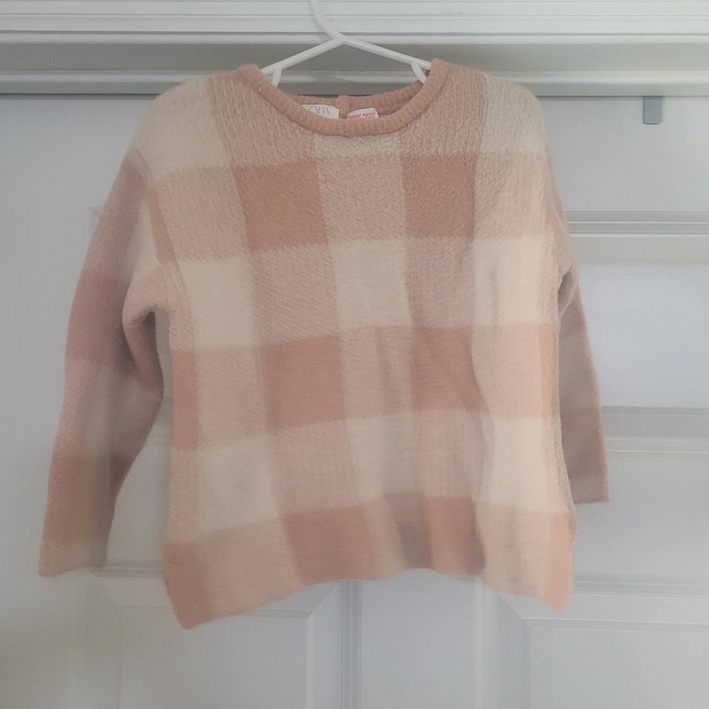 Zara Kids size 4-5 Years Pink Cream Chunky Pullover Sweater